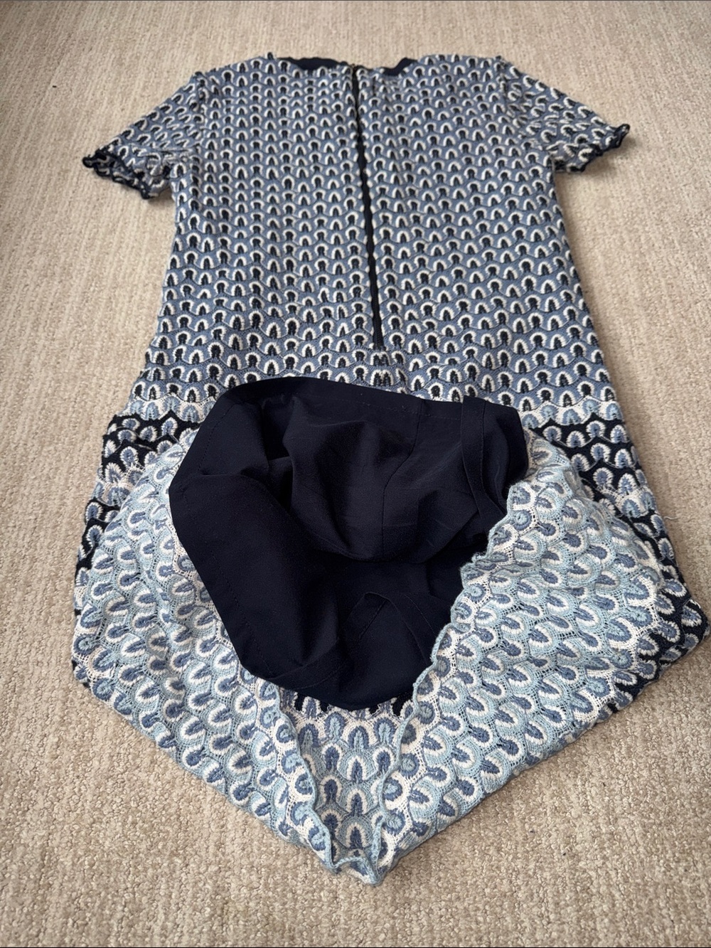 Tory Burch Beverly Dress Women XS Blue Feather Crochet Cotton Lined Mini - Picture 11 of 13